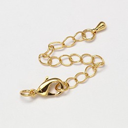 Honeyhandy Rack Plating and Vacuum Plating Brass Chain Extender, Soldered, with Lobster Claw Clasps, Cadmium Free & Lead Free, Golden, 50~70mm, Clasps: 12x7mm, Hole: 3mm