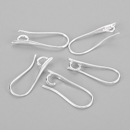 Honeyhandy Brass Earring Hooks for Earring Designs, Lead Free & Cadmium Free, with Horizontal Loop, Silver Color Plated, 20.5x8.5x2.5mm, Hole: 2mm, Pin: 1mm