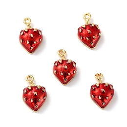 Honeyhandy Brass Enamel Pendants, Long-Lasting Plated, Cadmium Free & Lead Free, Real 18K Gold Plated, Strawberry, Red, 11x7x4mm, Hole: 0.9mm