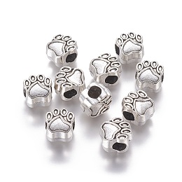 Honeyhandy Tibetan Style European Beads, Cadmium Free & Lead Free, Paw Print, Antique Silver, 11x11x8mm, Hole: 5mm