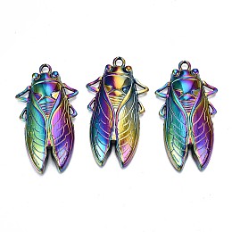 Honeyhandy Alloy Big Pendants, Cadmium Free & Lead Free, Cicada, Rainbow Color, 61x34x8mm, Hole: 4mm