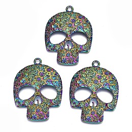 Honeyhandy Alloy Big Pendants, Cadmium Free & Lead Free, Skull Shape, Rainbow Color, 66x48x6mm, Hole: 4mm