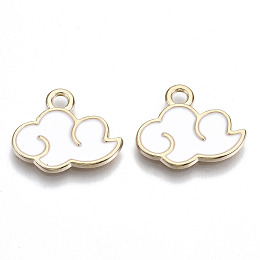 Honeyhandy Alloy Enamel Pendants, Cadmium Free & Lead Free, Cloud, Light Gold, White, 16x18.5x1mm, Hole: 2mm