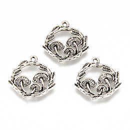 Honeyhandy Tibetan Style Alloy Pendants, Cadmium Free & Lead Free, Mushroom Shape, Antique Silver, 21x20x1.5mm, Hole: 1.4mm