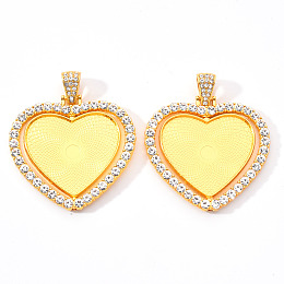 Honeyhandy Alloy Pendant Cabochon Settings, with Crystal Rhinestone, Cadmium Free & Lead Free, Double-sided Tray, Heart, Golden, Tray: 26.5x32.5mm, 42.5x45.5x3mm, Hole: 9.5x5mm