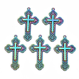 Honeyhandy Rainbow Color Alloy Big Pendants, Cadmium Free & Lead Free, Cross, 54x33x3mm, Hole: 2mm