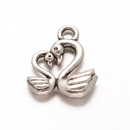 Honeyhandy Tibetan Style Alloy Two Swan Charms, Lead Free & Cadmium Free, Antique Silver, 13x15x3.5mm, Hole: 2mm