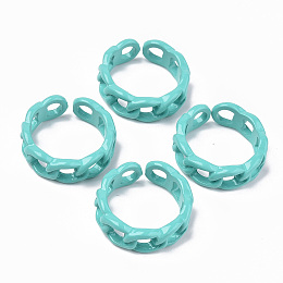 Honeyhandy Spray Painted Alloy Cuff Rings, Open Rings, Cadmium Free & Lead Free, Curb Chain Shape, Turquoise, US Size 7 1/4(17.5mm)