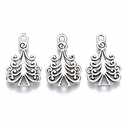 Honeyhandy Tibetan Style Alloy Pendants, Lead Free & Cadmium Free, Christmas Theme, Christmas Tree, Antique Silver, 23x14x1.5mm, Hole: 1.8mm