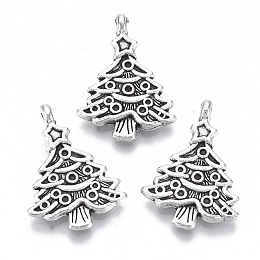 Honeyhandy Tibetan Style Alloy Pendants, Lead Free & Cadmium Free, Christmas Theme, Christmas Tree, Antique Silver, 24x17.5x4.5mm, Hole: 1.6mm