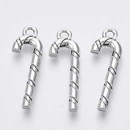 Honeyhandy Tibetan Style Alloy Pendants, Lead Free & Cadmium Free, for Christmas, Christmas Candy Cane, Antique Silver, 27x9.5x3mm, Hole: 1.8mm