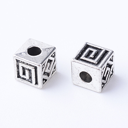 Honeyhandy Tibetan Style Alloy Spacer Beads, Cube, Cadmium Free & Lead Free, Antique Silver, 5.5x5.5x5.5mm, Hole: 2mm