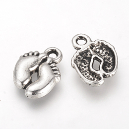 Honeyhandy Tibetan Style Alloy Charms, Cadmium Free & Lead Free, Baby Feet, Antique Silver, 14x10x2mm, Hole: 2mm