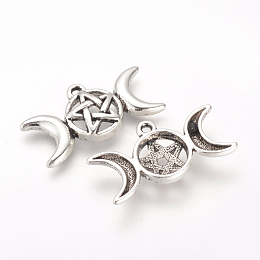 Honeyhandy Tibetan Style Alloy Pendants, Cadmium Free & Lead Free, Triple Moon Goddess, Pagan Jewelry, Antique Silver, 16x30x4mm, Hole: 2mm