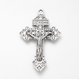 Honeyhandy Tibetan Style Alloy Big Pendants, For Easter, Crucifix Cross with Word, Cadmium Free & Lead Free, Antique Silver, 55.5x34x8mm, Hole: 3mm