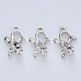 Honeyhandy Tibetan Style Alloy Pendants, Cadmium Free & Lead Free, Gecko, Antique Silver, 21.5x15x3.5mm, Hole: 1.6mm