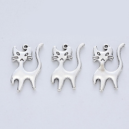 Honeyhandy Tibetan Style Alloy Kitten Pendants, Cadmium Free & Lead Free, Cartoon Cat Shape, Antique Silver, 22x13x1.5mm, Hole: 0.7mm