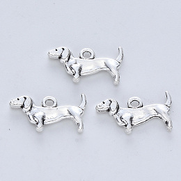 Honeyhandy Tibetan Style Alloy Pendants, Cadmium Free & Lead Free, Dog, Antique Silver, 10.5x19x2.5mm, Hole: 1.6mm