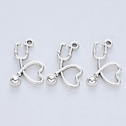 Honeyhandy Tibetan Style Alloy Pendants, Cadmium Free & Lead Free, Stethoscope, Antique Silver, 22x14x3mm, Hole: 1.6mm