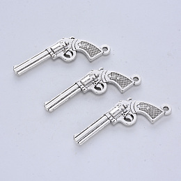 Honeyhandy Tibetan Style Alloy Pendants, Cadmium Free & Lead Free, Gun, Antique Silver, 55x24x5mm, Hole: 2mm