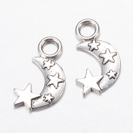 Honeyhandy Tibetan Style Alloy Pendants, Moon & Star, Cadmium Free & Lead Free, Antique Silver, 18x11x1mm, Hole: 3mm