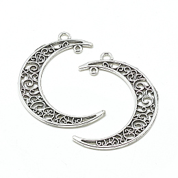 Honeyhandy Tibetan Style Alloy Links connectors, Crescent Moon, Cadmium Free & Lead Free, Antique Silver, 41x30x1.5mm, Hole: 2mm & 1mm