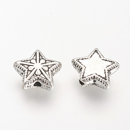 Honeyhandy Tibetan Style Alloy Beads, Star, Cadmium Free & Lead Free, Antique Silver, 9.5x10.5x4mm, Hole: 1mm