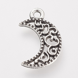 Honeyhandy Tibetan Style Alloy Pendants, Moon, Lead Free & Cadmium Free, Antique Silver, 17.5x11.5x1.5mm, Hole: 2mm