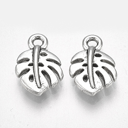 Honeyhandy Tibetan Style Alloy Pendants, Tropical Leaf Charms, Cadmium Free & Lead Free, Monstera Leaf, Antique Silver, 14x9.5x3mm, Hole: 1.6mm