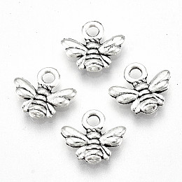Honeyhandy Tibetan Style Alloy Charms, Lead Free & Cadmium Free, Bee Shape, Antique Silver, 9.5x10.5x2mm, Hole: 1.8mm