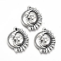 Honeyhandy Tibetan Style Alloy Pendants, Lead Free & Cadmium Free, Half Sun with Moon, Antique Silver, 20x16x3.5mm, Hole: 1mm