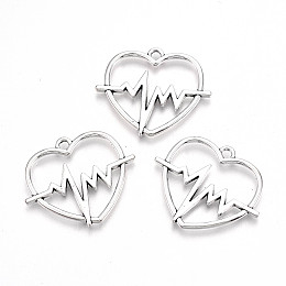 Honeyhandy Tibetan Style Alloy Pendants, Lead Free & Cadmium Free, Heart with Heart Beat, Antique Silver, 24.5x29.5x2mm, Hole: 2mm