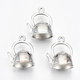 Honeyhandy Tibetan Style Alloy Pendants, Lead Free & Cadmium Free, Teakettle, Antique Silver, 20x17x9mm, Hole: 1.8mm