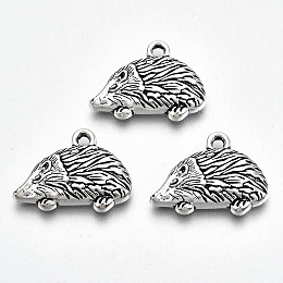 Honeyhandy Tibetan Style Alloy Pendants, Lead Free & Cadmium Free, Hedgehog, Antique Silver, 14.5x19.5x3mm, Hole: 1.8mm