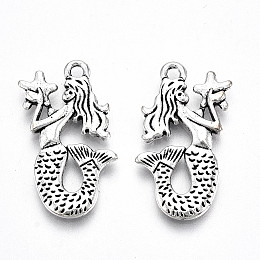 Honeyhandy Tibetan Style Alloy Pendants, Lead Free & Cadmium Free, Mermaid, Antique Silver, 28x18x2.5mm, Hole: 2mm