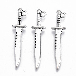 Honeyhandy Tibetan Style Alloy Pendants, Lead Free & Cadmium Free, Knife, Antique Silver, 42.5x9.5x3.5mm, Hole: 2mm