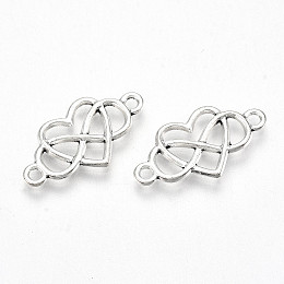 Honeyhandy Tibetan Style Alloy Links/Connector, Lead Free & Cadmium Free, for Valentine's Day, Heart with Infinity, Antique Silver, 12.5x24x2mm, Hole: 1.8mm