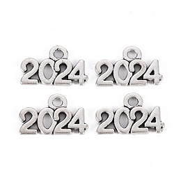 Honeyhandy Tibetan Style Alloy Charms, Lead Free & Cadmium Free, Word 2024, Antique Silver, 9x14x1mm, Hole: 1.6mm