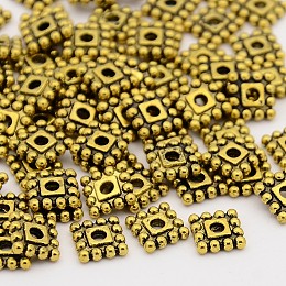 Honeyhandy Tibetan Style Spacer Beads, Lead Free & Cadmium Free, Square, Antique Golden, 7x7x2mm, Hole: 2mm