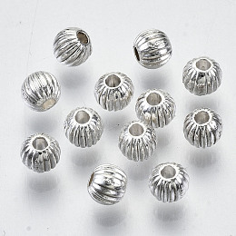 Honeyhandy Tibetan Style Alloy Beads, Round, Cadmium Free & Lead Free, Silver, 4x3mm, Hole: 1.2mm, about 310pcs/50g