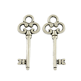 Honeyhandy Tibetan Style Alloy Pendants, Skeleton Key, Lead Free & Cadmium Free, Antique Silver, 21x8x2mm, Hole: 2mm