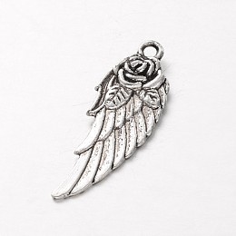 Honeyhandy Tibetan Style Alloy Pendants, Cadmium Free & Lead Free, Wing, Antique Silver, 30x11x3mm, Hole: 1.5mm