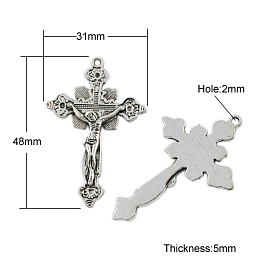 Honeyhandy Tibetan Style Alloy Pendants, For Easter, Lead Free & Cadmium Free, Crucifix Cross, Antique Silver, 48x31x5mm, Hole: 2mm