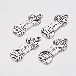 Honeyhandy Tibetan Style Pendants, Lead Free & Cadmium Free, Yarn Clew, Antique Silver, 11x30x1mm, Hole: 2mm