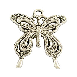 Honeyhandy Tibetan Style Alloy Butterfly Pendants, Cadmium Free & Lead Free, Antique Silver, 26.5x24x3mm, Hole: 2mm