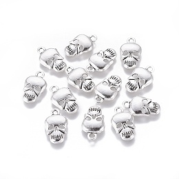 Honeyhandy Tibetan Style Alloy Pendants, Cadmium Free & Lead Free, Skull, Halloween, Antique Silver, 16x10x2.5mm, Hole: 2mm