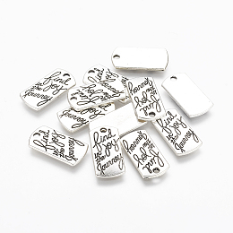 Honeyhandy Tibetan Style Alloy Rectangle Pendants, with Words Find Joy in the Journey, Cadmium Free & Lead Free, Antique Silver, 21x10.5x2mm, Hole: 2mm