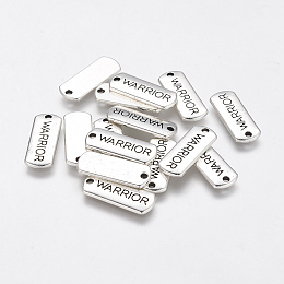 Honeyhandy Tibetan Style Alloy Rectangle Pendants, with Word Warrior, Cadmium Free & Lead Free, Antique Silver, 8x21x2mm, Hole: 2mm