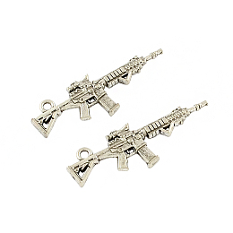 Honeyhandy Tibetan Style Alloy Submachine Pendants, Gun/Rifle, Cadmium Free & Lead Free, Antique Silver, 45x15x4mm, Hole: 2mm