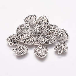 Honeyhandy Tibetan Style Alloy Heart Charms, Cadmium Free & Lead Free, Antique Silver, 15x12.7x3mm, Hole: 2mm